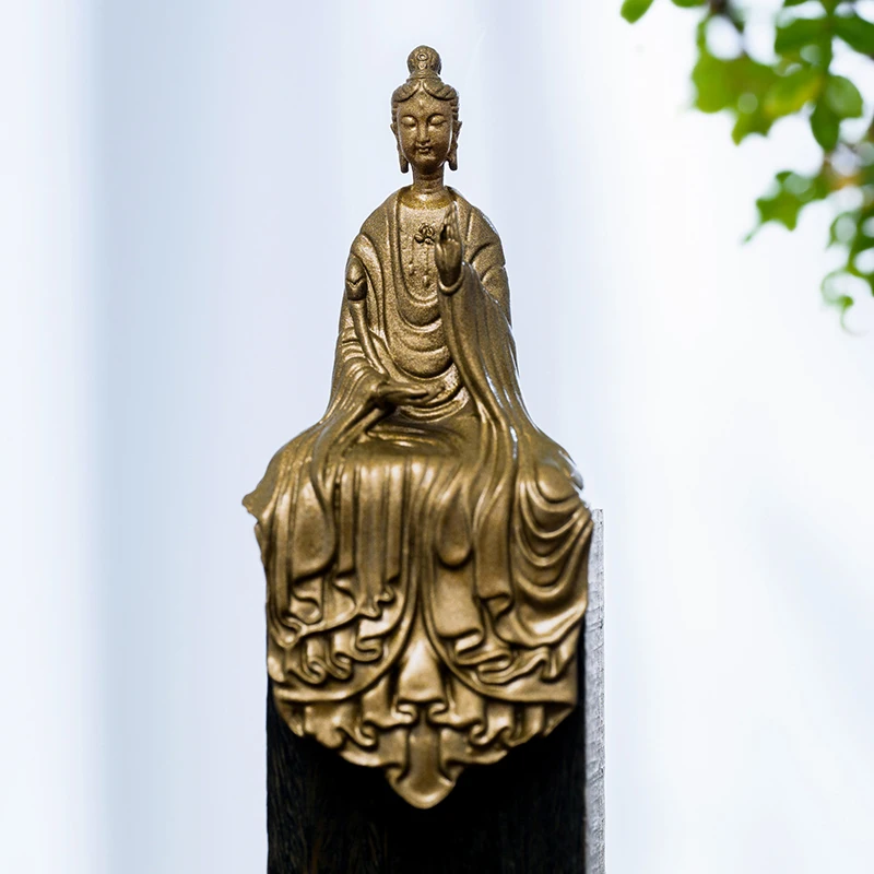 SIMPLE PRACTICE Mahasthamaprapta Bodhisattva of Three Sages ornaments pure brass portable Buddha statue decoration of Tea Space