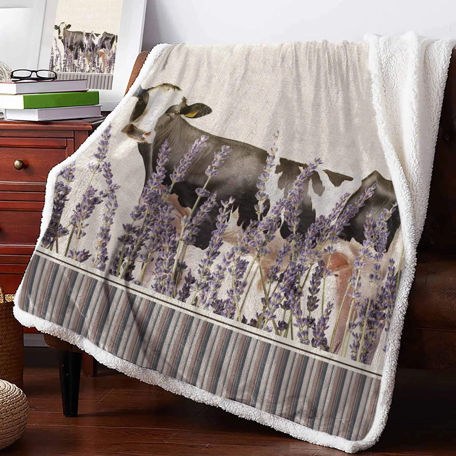 Farm Cows Lavender Cashmere Blanket Warm Winter Soft Throw Blankets for Beds Sofa Wool Blanket Bedspread