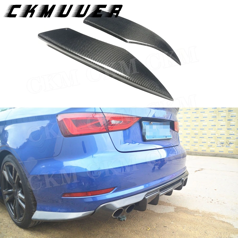

CKMUUER Carbon Fiber Rear Lip Splitters Flaps Aprons Spoiler for Audi A3 S3 Sedan 2014 2015 2016 Bumper Guard Car Styling FRP