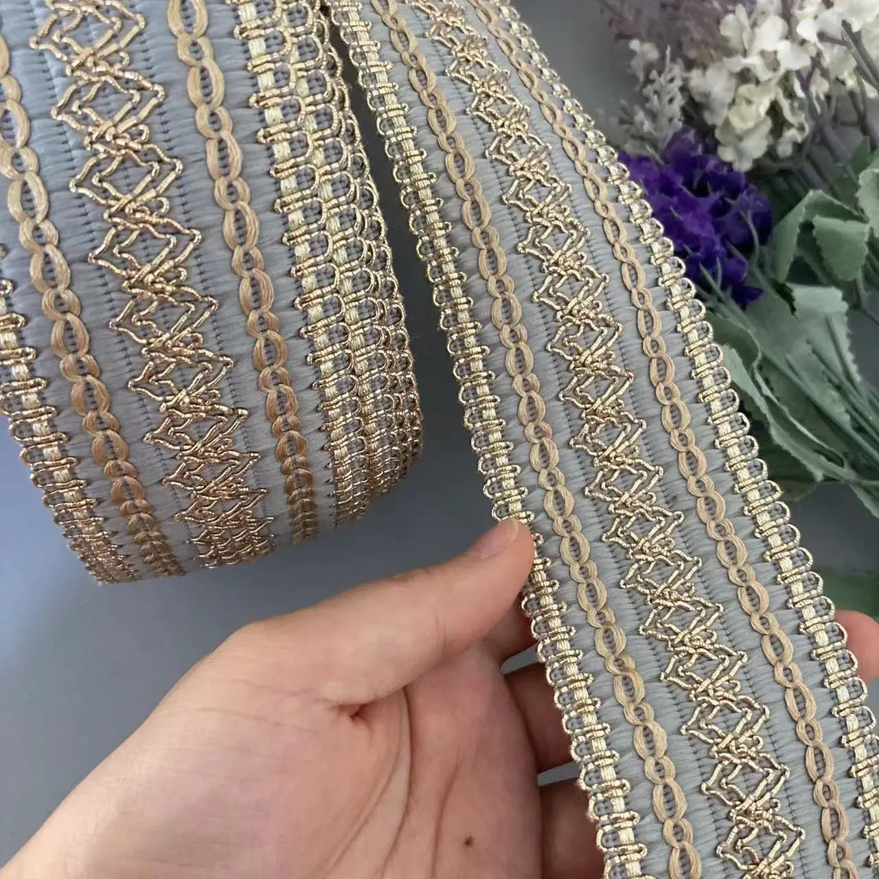 1 Yard Gray 5cm Lace Trim Ribbon Embroidery Dress Sequin Fabric Jacquard Decoration Shoe Hat Material Ethnic Style Accessories