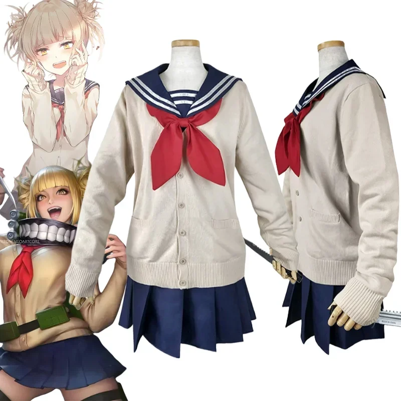 

Anime My Hero Academia Himiko Toga Cosplay Costume JK Uniform Knitted Skirt Sweater Wig Full Set Halloween Party Women Costume