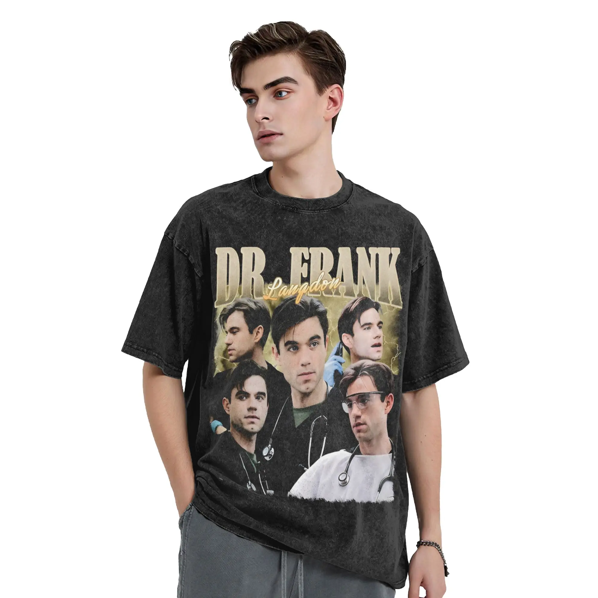 Washed T Shirts Dr Frank Langdon The Pitt Hip Hop Vintage T-Shirt Harajuku Streetwear 100% Cotton Tops Tee Shirt for Men Women