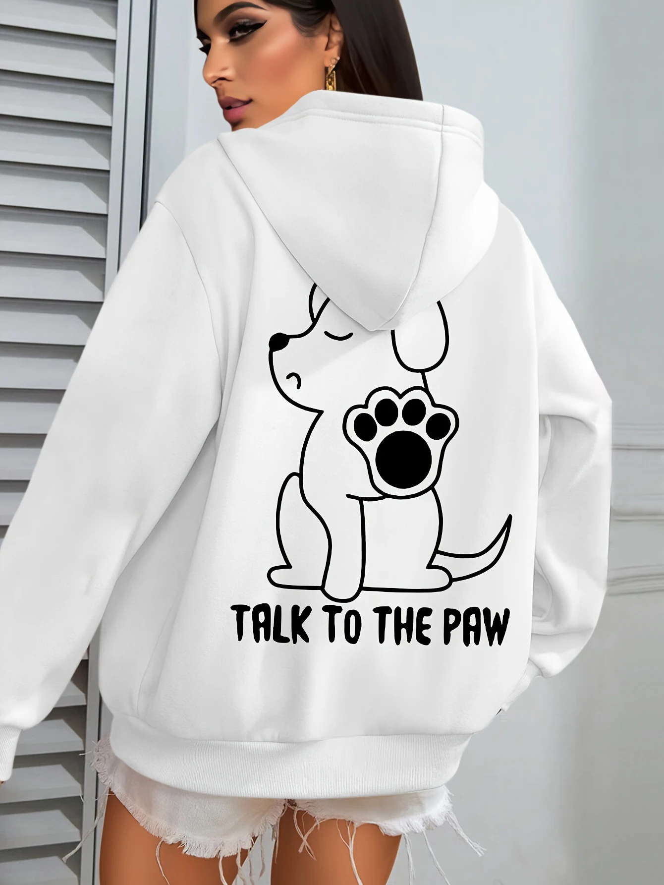 Dog Pattern Hoodies Talk To The Paw Letter Cotton Back Print Hoody Spring Fall Kids Adults Cute Pullover Loose Casual Sweatshirt