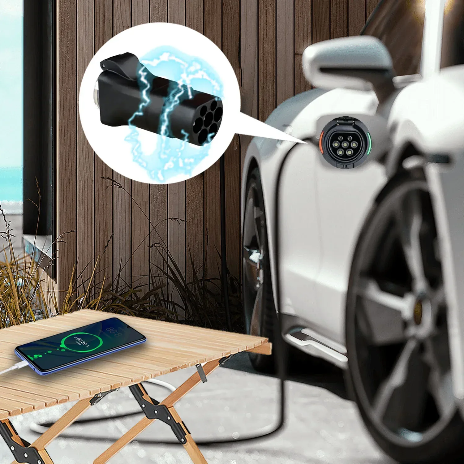 Not a TYPE2 carElectric Car Side Discharge Plug EV GBT 16A Charger adapter with EU Socket Outdoor Power Station needsupports V2L