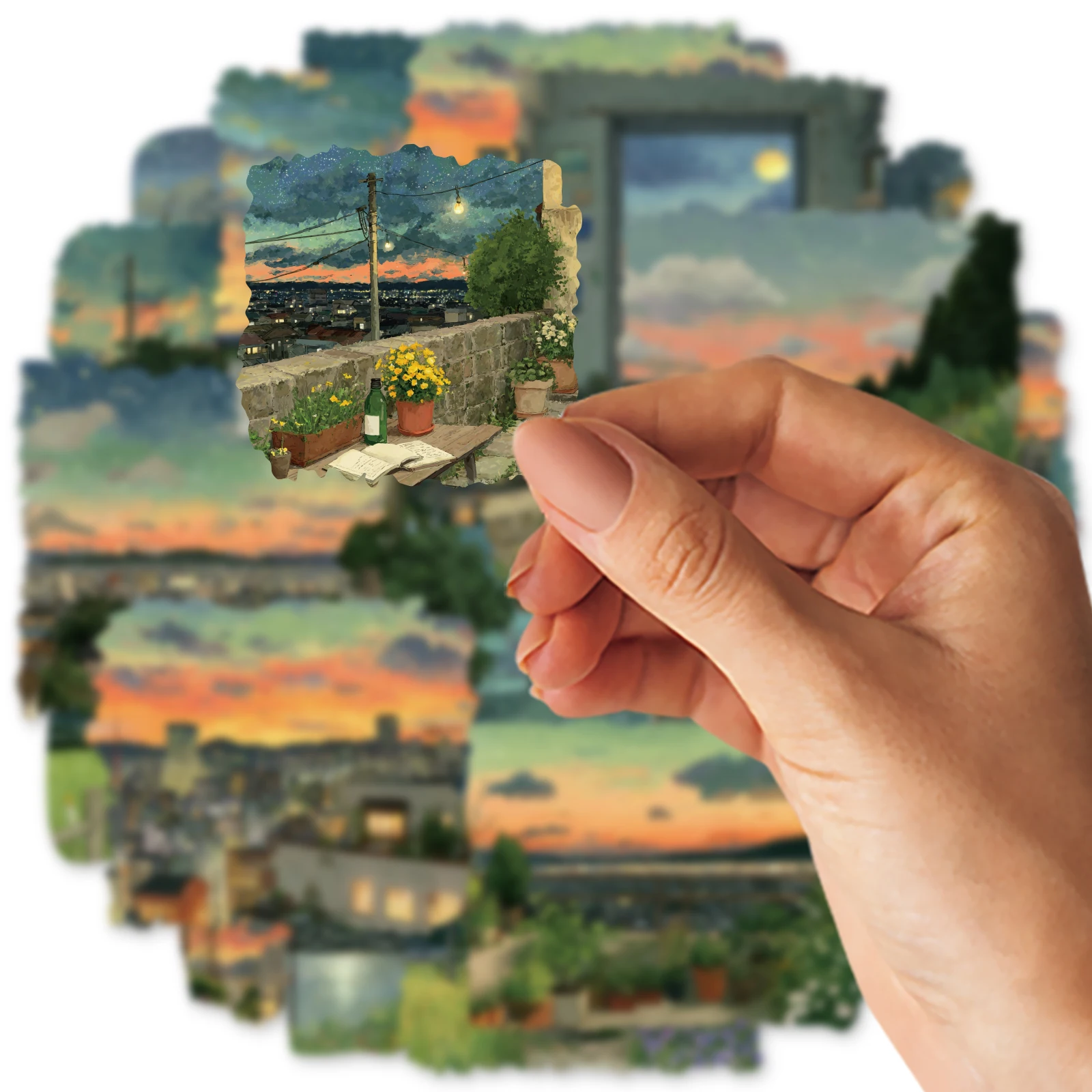 Etori Life 15 قطعة من ملصقات نمط حقل السهرة الدافئة للحنين إلى الماضي لتزيين أجهزة الكمبيوتر المحمولة وحافظات الهاتف وألبومات الصور وحقائب السفر وديكور المنزل والمجلات وسجلات القصاصات وملصقات الأطفال