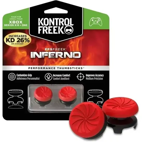 Xbox One 및 Xbox 시리즈 X 컨트롤러용 KontrolFreek FPS Freek Inferno | 성능 썸스틱 | 2 고층 오목 | 빨간색