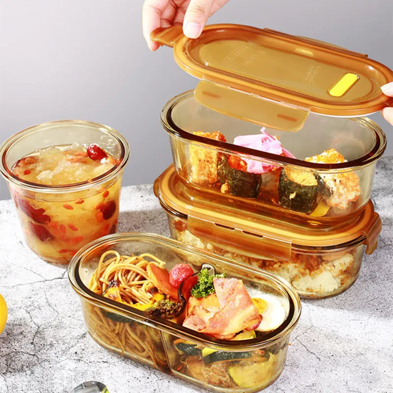 

Glass Lunch Box Microwave Oven Heating Glass Fresh-keeping Box Lunch Box Refrigerator Bento Box Transparent Glass Lunch Box