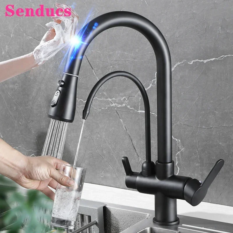 Hot and Cold Touch Kitchen Sink Water Faucet with Purifyed Tap Brass  Pull Out Kitchen Mixer Taps