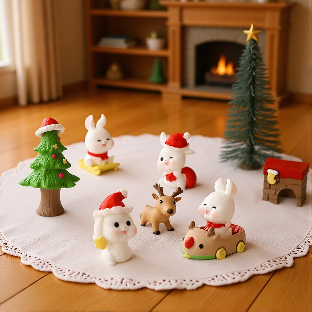 جديد عيد الميلاد زخرفة صغيرة عيد الميلاد زلاجات أرنب المشهد الصغير الثلوج الملحقات عيد الميلاد الراتنج زخرفة #4
