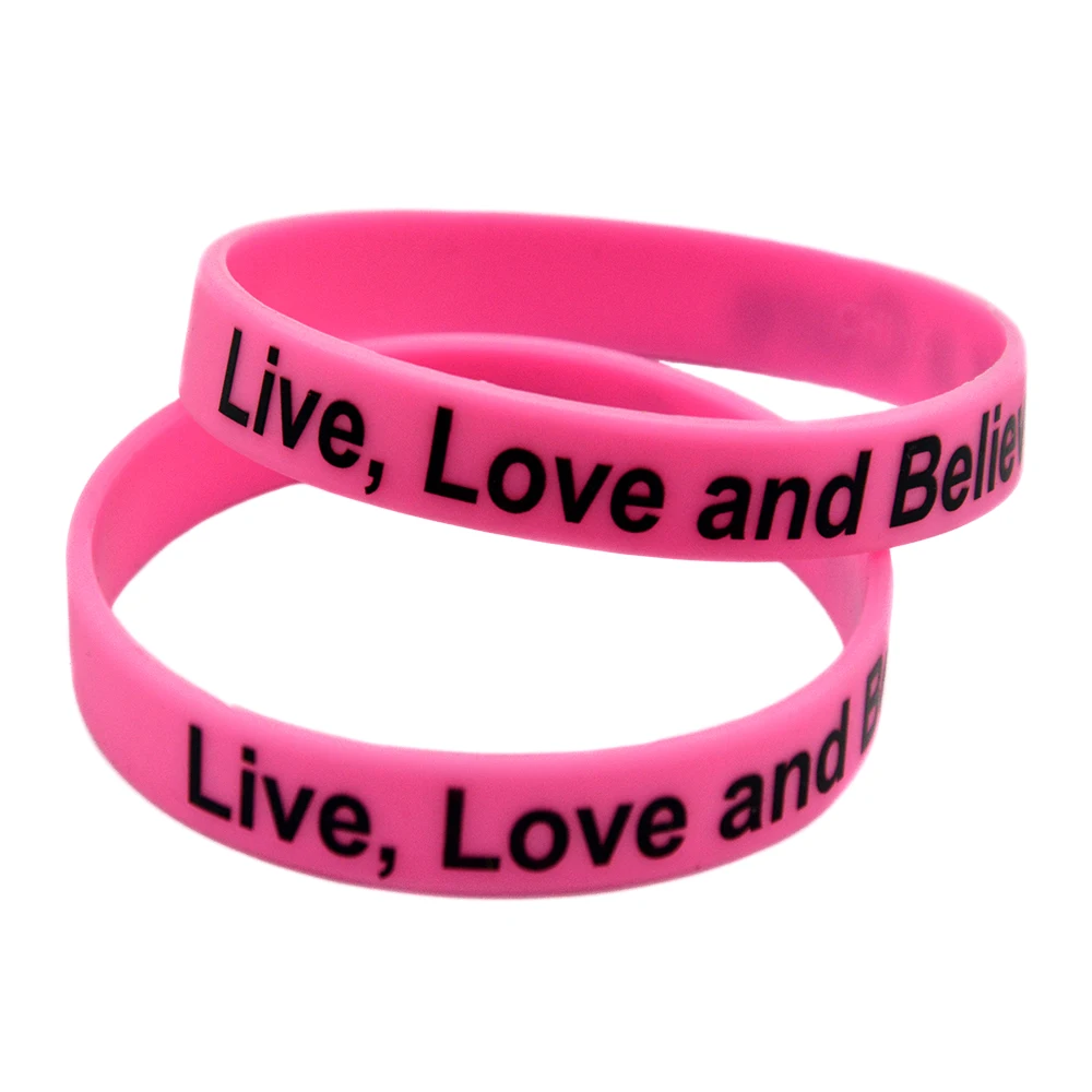 1 PC Printed Live Love And Believe In A Cure Silicone Wristbands Pink Adult Size