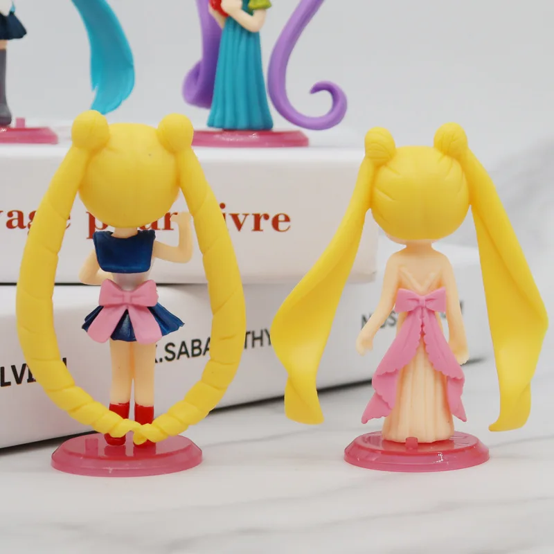 6Pcs Sailor Moon Figures Janpanese Anime peripherals Q Version Figurine Toys Cute Model Doll Cake Decoration