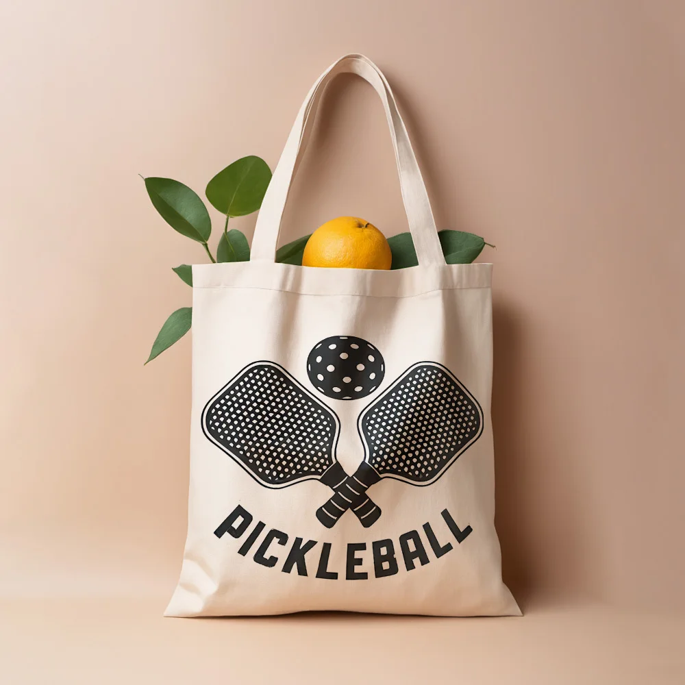 A Racket and ball print canvas tote bag, suitable for daily use, shopping, school, and travel