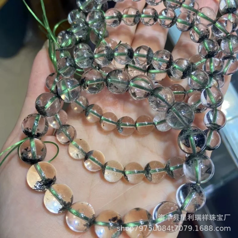 

Natural Green Phantom Wealth Buddha Half Bowl Clean Round Bead Single Loop Bracelet