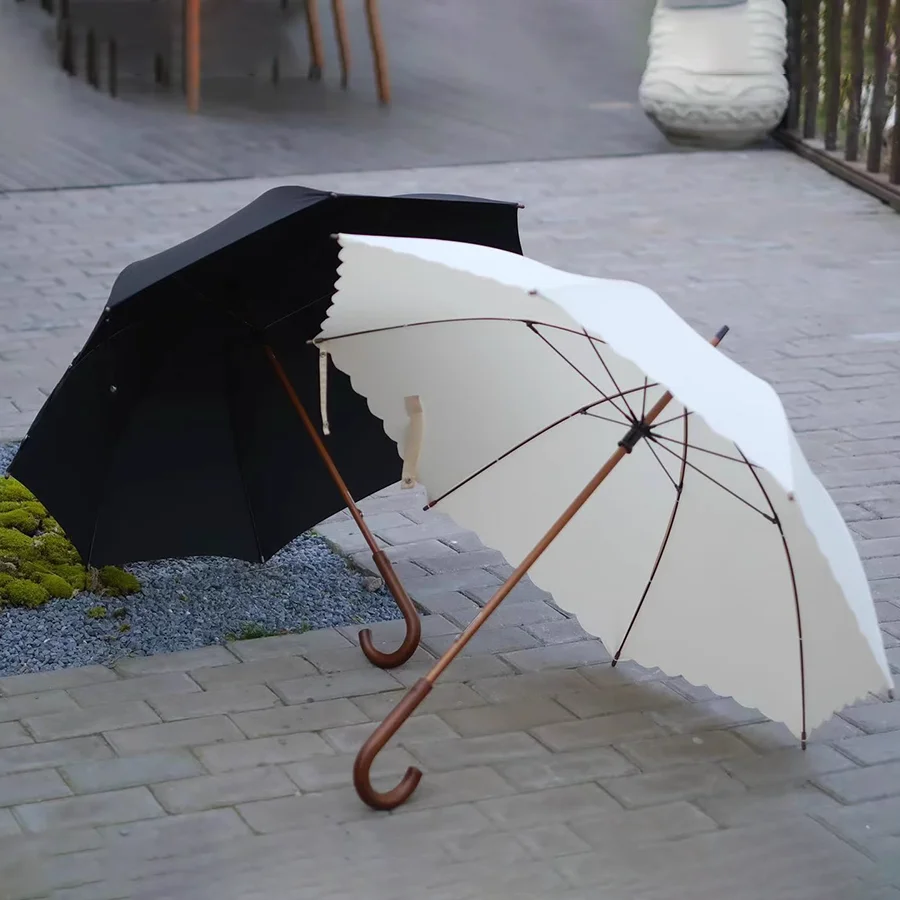 104cm long handled solid wood strawberry thief rain and sun umbrella sun protection and UV protection windproof upf50+