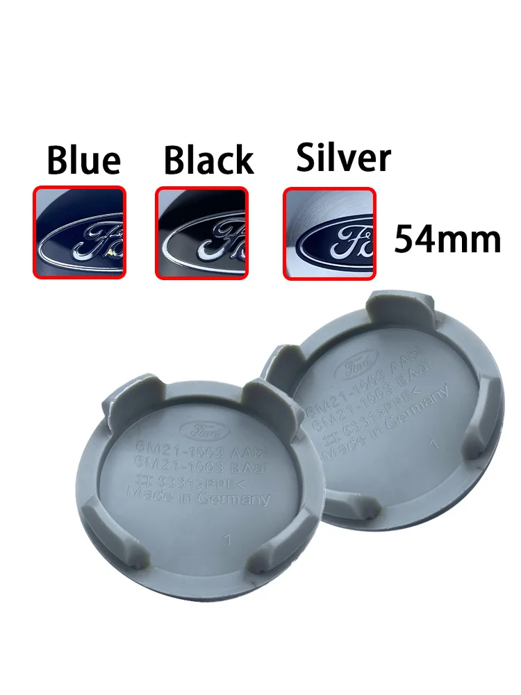 MZXM 4 pcs 54MM Hub Centre Rim Cover Badge Blue and Chrome Center Wheel Cap Kit For Ford Most Models Focus Fiesta Ka Kuga