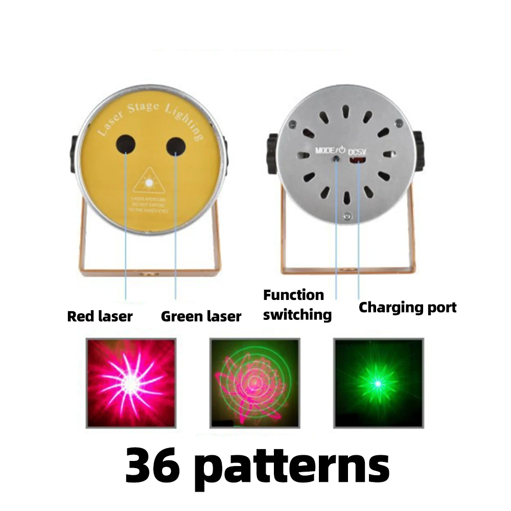 36 modalità RGB Laser Light LED Disco Light Projection Lamp Effect Light Stage Lights Party DJ KTV Holiday Tow lampada Flash gialla