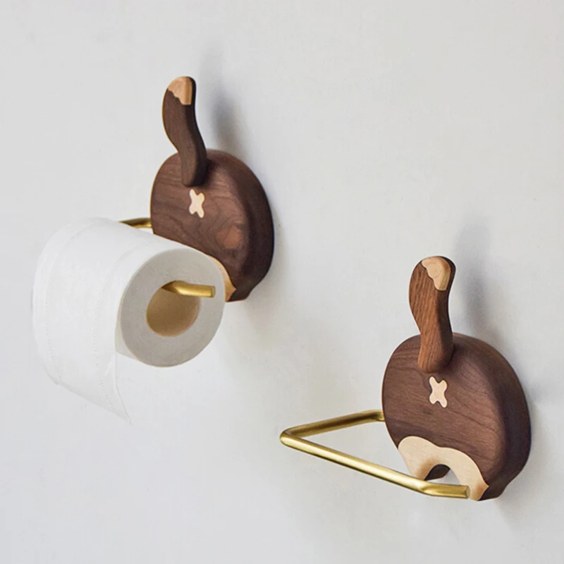 

Creative Cute Dog Butt Shape Toilet Roll Paper Holder Wood Wall Mount Storage Stand Kitchen Bathroom NoPunching Tissue Holder