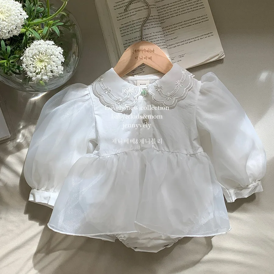 

2024 Autumn Infant Princess Romper Lace Fashion Girl Baby Mesh Dress Hundred Days Old Romantic Princess Elegant Dress