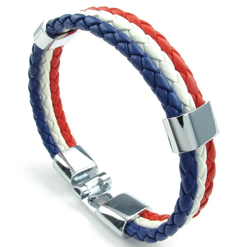 Jewelry bracelet, France French flag bracelet, alloy, white red-blue (width 14 mm, length 23 cm)