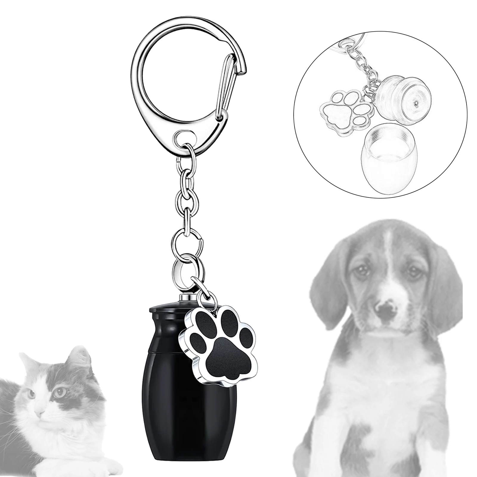 Small Keychain Pet Urn Portable Keep Precious Memories Keepsake Pet Hair Storage Jar Souvenir for Rabbit Kitty Bunny Puppy