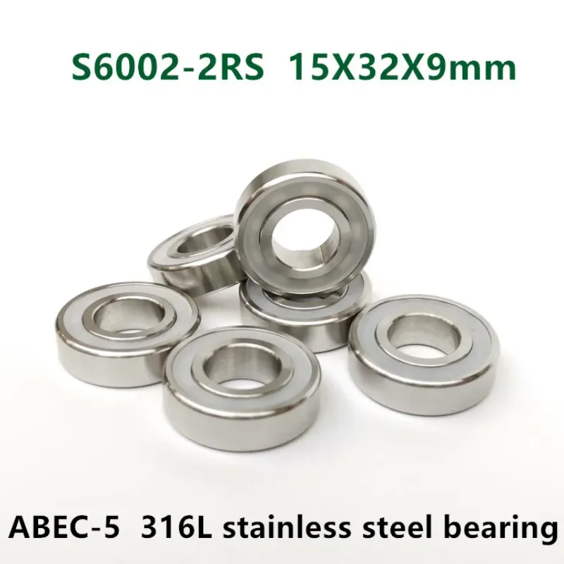 

10pcs S6002-2RS stainless steel 316L deep groove ball bearing 15*32*9 mm waterproof anti-corrosion bearings 6002 -2RS 15x32x9