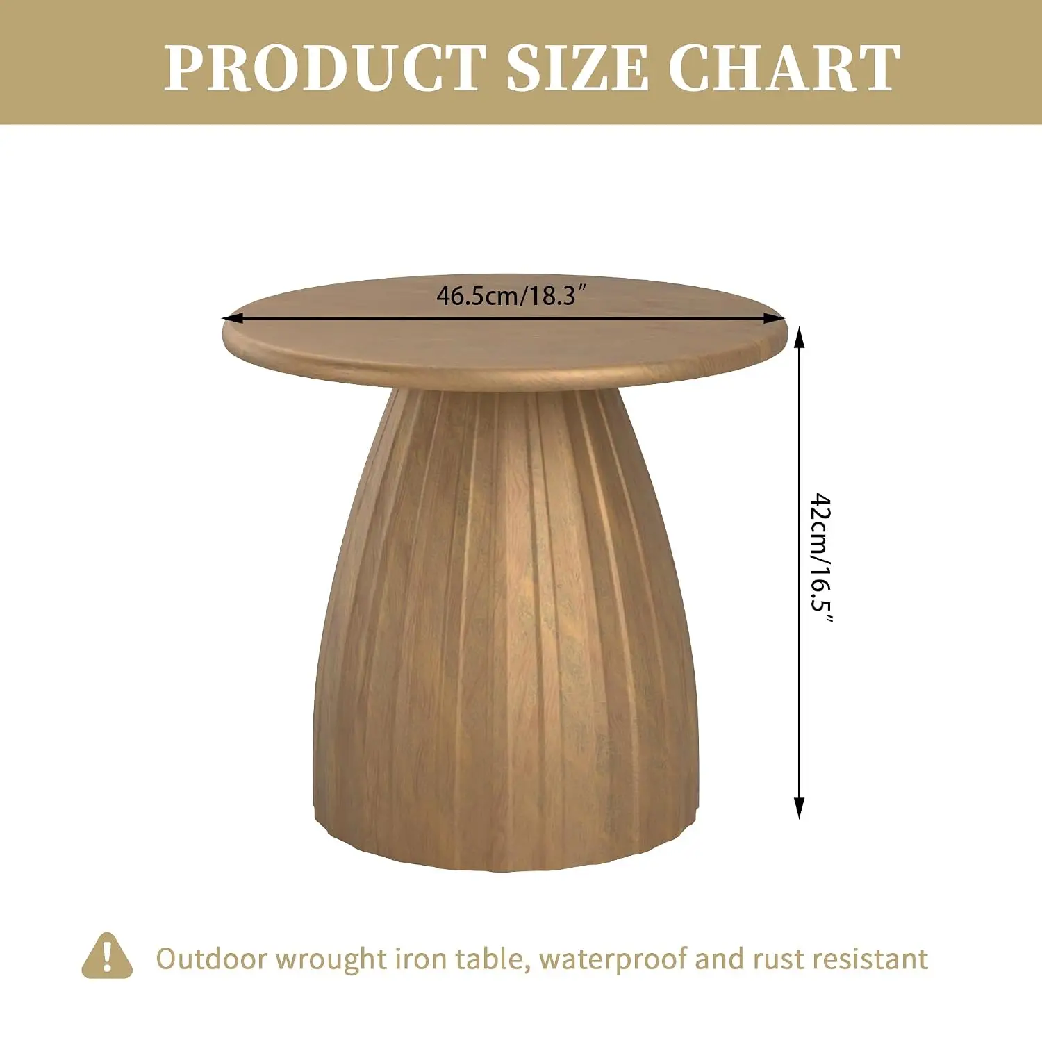 Metal Small Patio Table, Round Outdoor Side Table, Wood Color Outdoor Accent Patio End Table, for Garden, Pool,, Customized