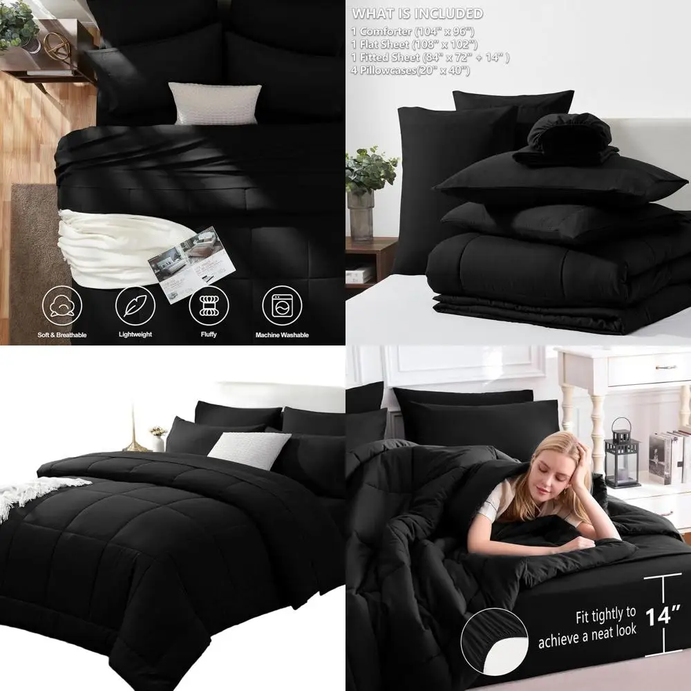 

All Season 7-Piece Black California King Bedding Set: Quilted Comforter, Flat Sheet, Fitted Sheet, Pillowcases