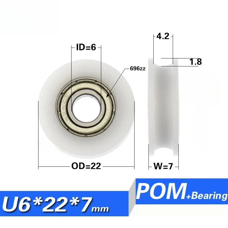 6*22*7mm U-shaped Groove Wheel Plastic-coated Rubber Bearing Embedded Bearing Pulley Bearing