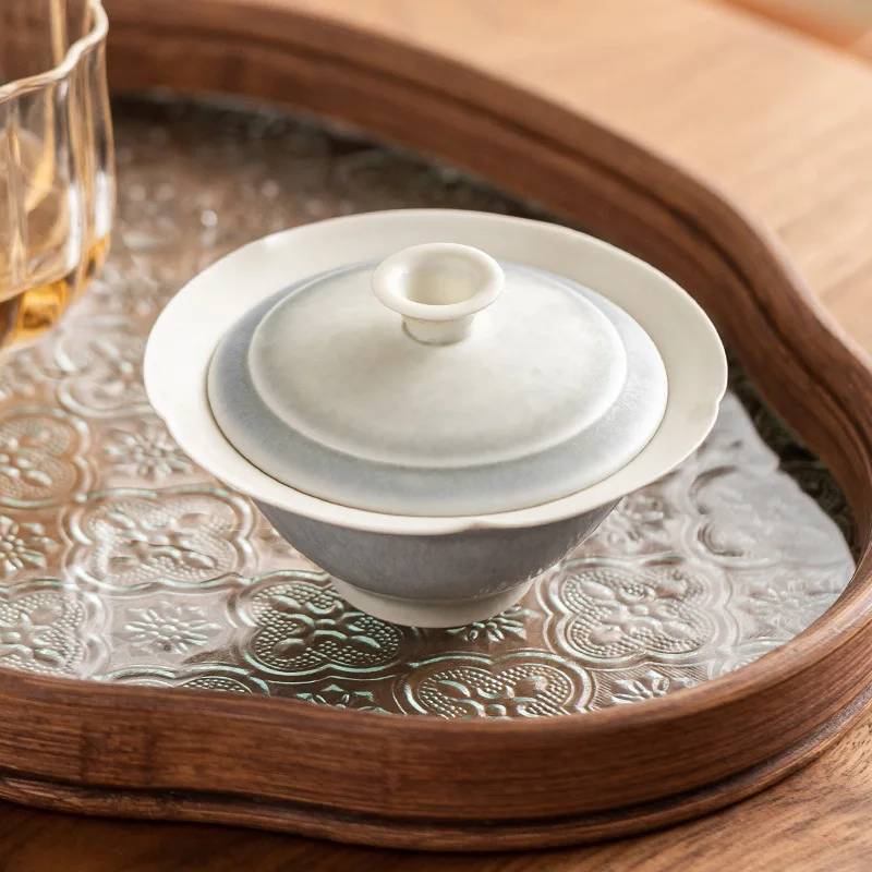 

Lightweight Kiln-change Douli Lid Bowl Light Luxury Ercai Tea Bowl with Lid High-value Ceramic Tea Set for Women Tea Brewing