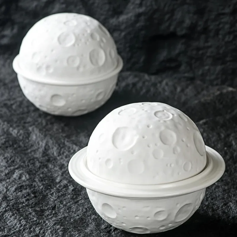 White Planet Meteorite-Shaped Breakfast Bowl Dessert Fruit Plate Simple Afternoon Tea Ceramic Cake Salad Bowl Hotel Tableware