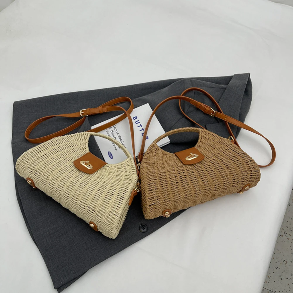 Women Messenger Bags Woven Shell Summer Top-Handle Bags Handmade Fashion Holiday Casual Simple Elegant Lady Straw Bag