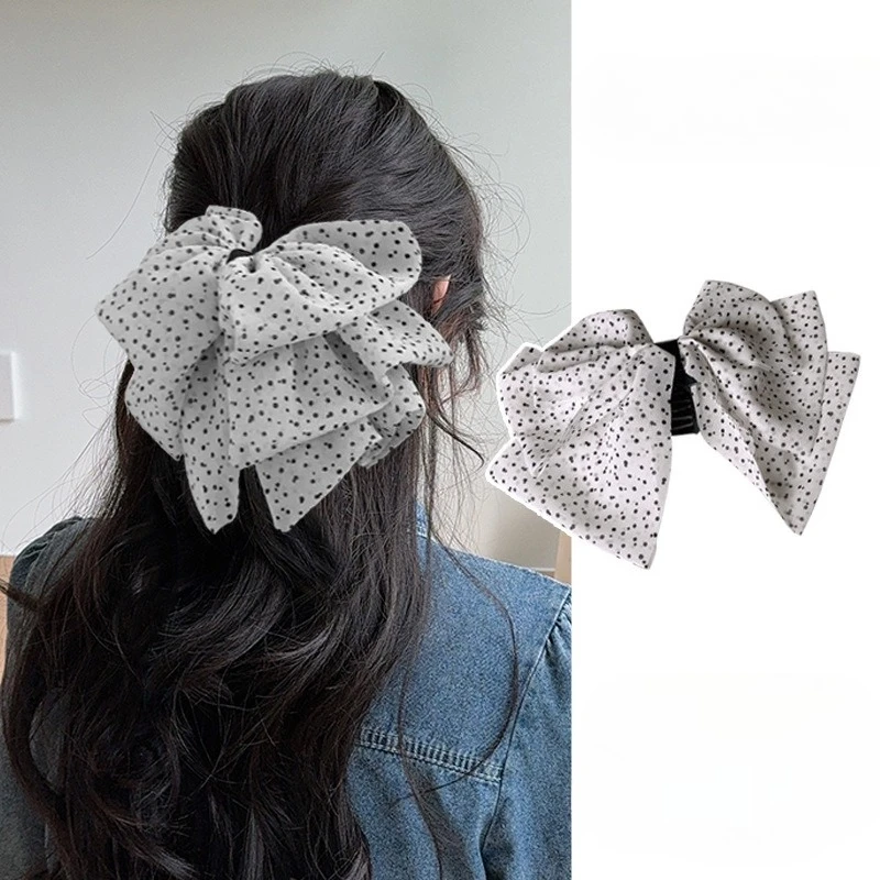 

French Style Polka Dot Bow Hair Claws for Women Spring Summer Bowknot Hair Clips Girls Hair Accessories Sweet Elegant Hairgrips