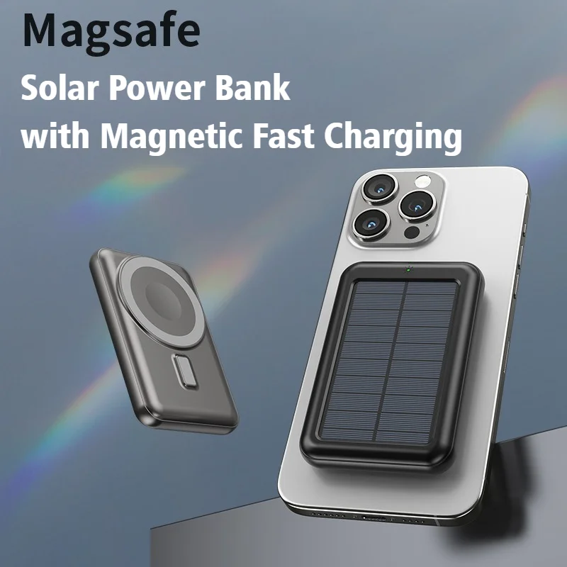 

New Solar Power Bank for Magsafe Magnetic Wireless Fast Charging 10000mA Mobile Supply Battery Charging Cases for iphone Samsung