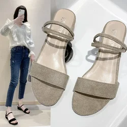 2023 New Women Sandals Chunky Heels Slides Summer Sandal Elegant  Shoes Women Slipper Big Size 34-42 Fashion Summer Sandal Women