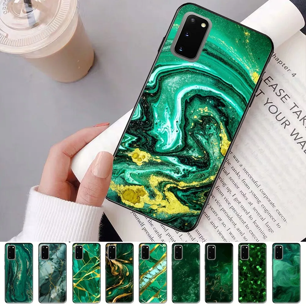 Emerald Green Jade Stone Pattern Phone Case For Samsung S 9 10 20 21 22 23 30 23plus lite Ultra FE S10lite Fundas