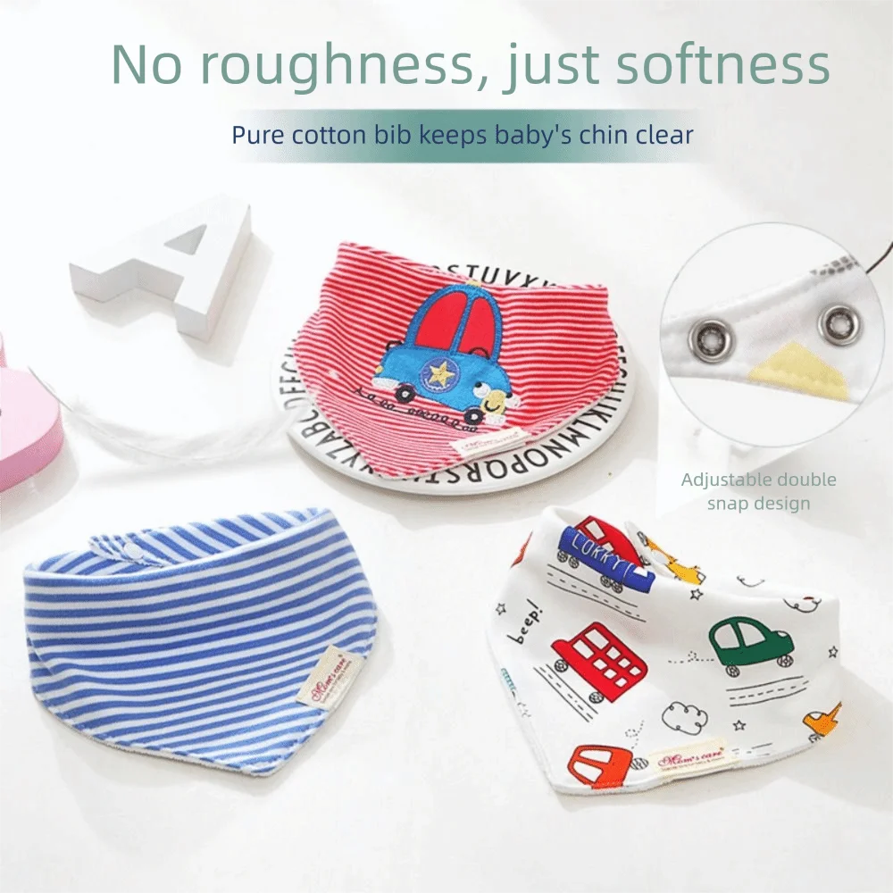 

Cotton Material Baby Bibs Stripes Pattern Cartoon Design Burp Cloths Soft Texture Triangle Shape Drool Bibs Burping Time