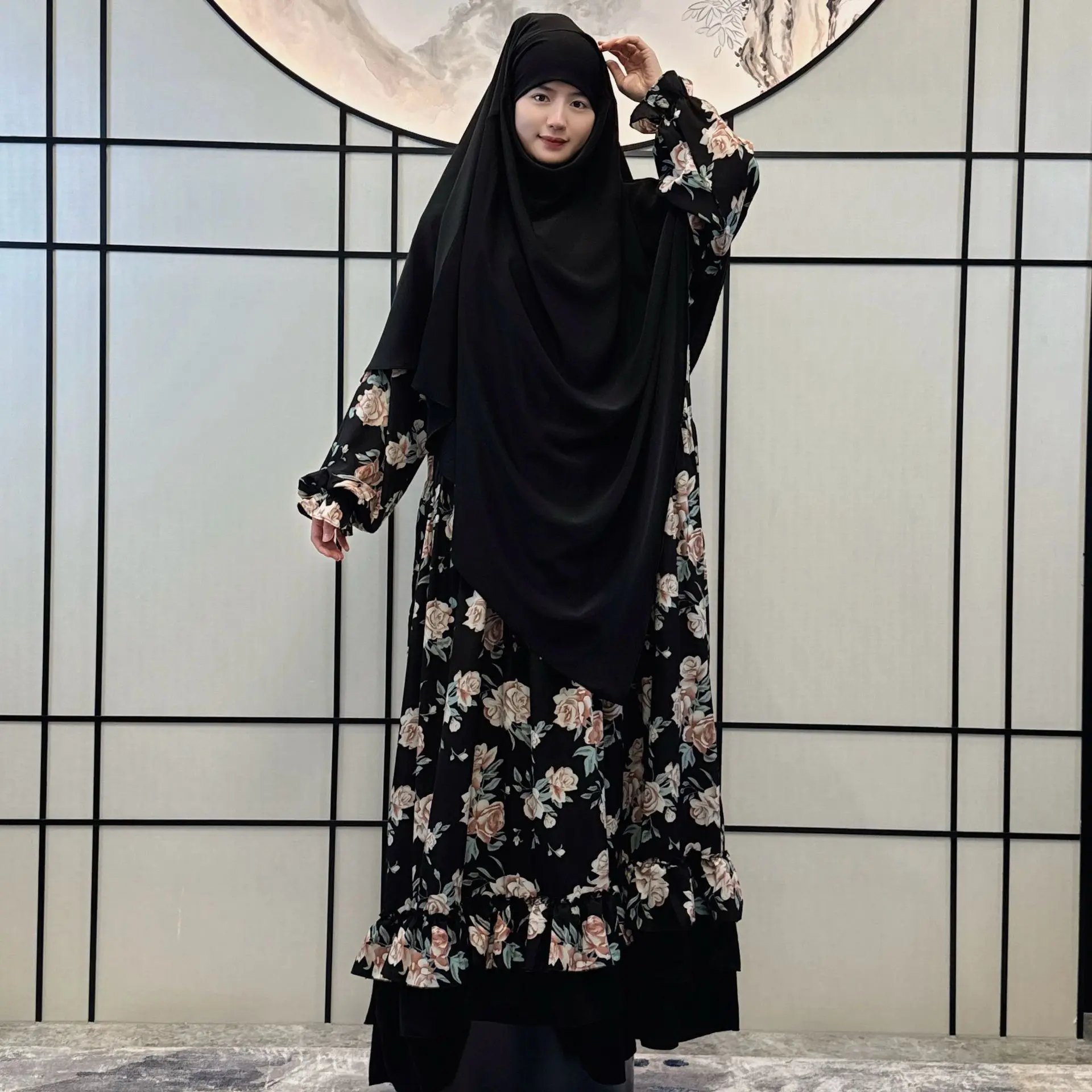 Robe Clothing Factory Women's Long Fashion Abaya Women's Two Piece Flower Women's Robe