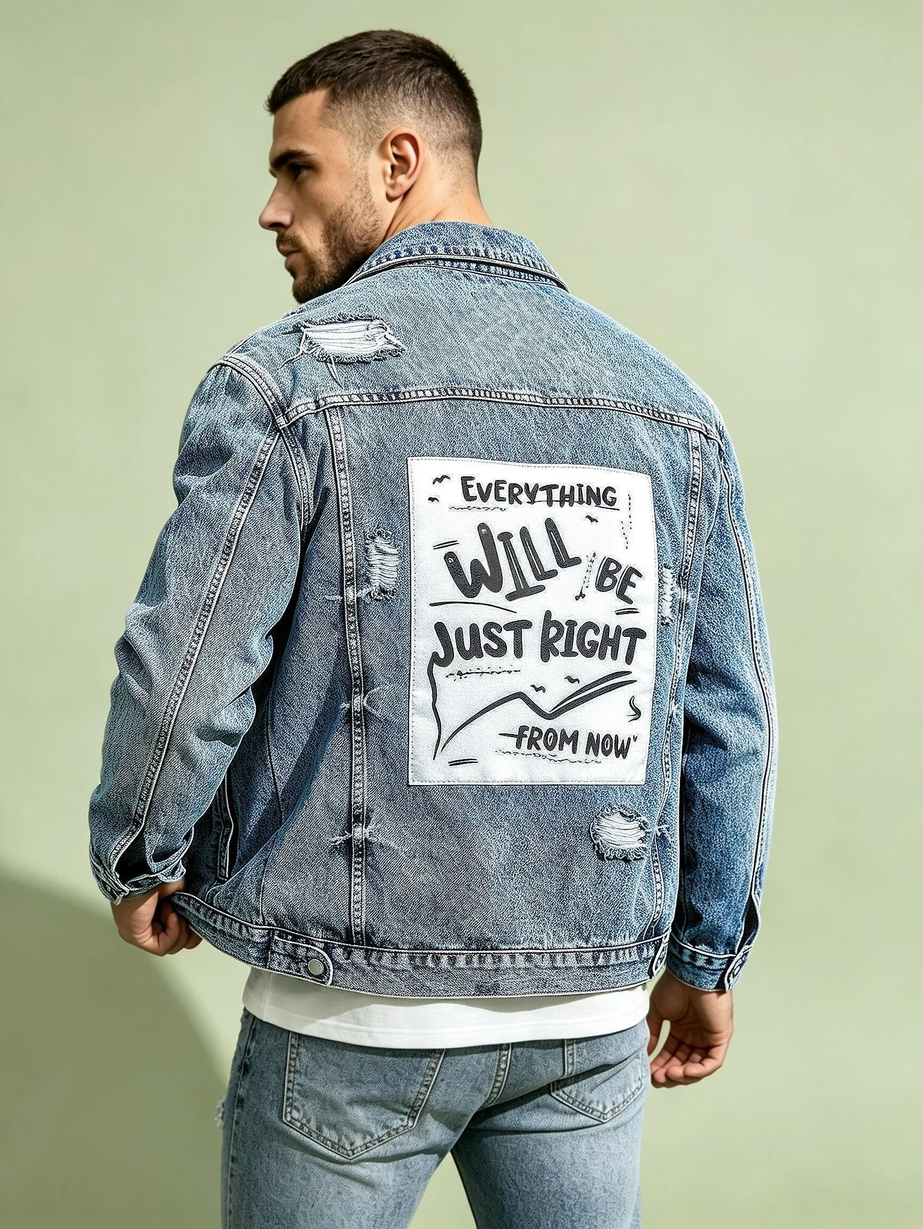 Men's Solid Color Y2K Denim Jacket American Street Trendy Casual Jean Outerwear Ideal Present for Lover Husband