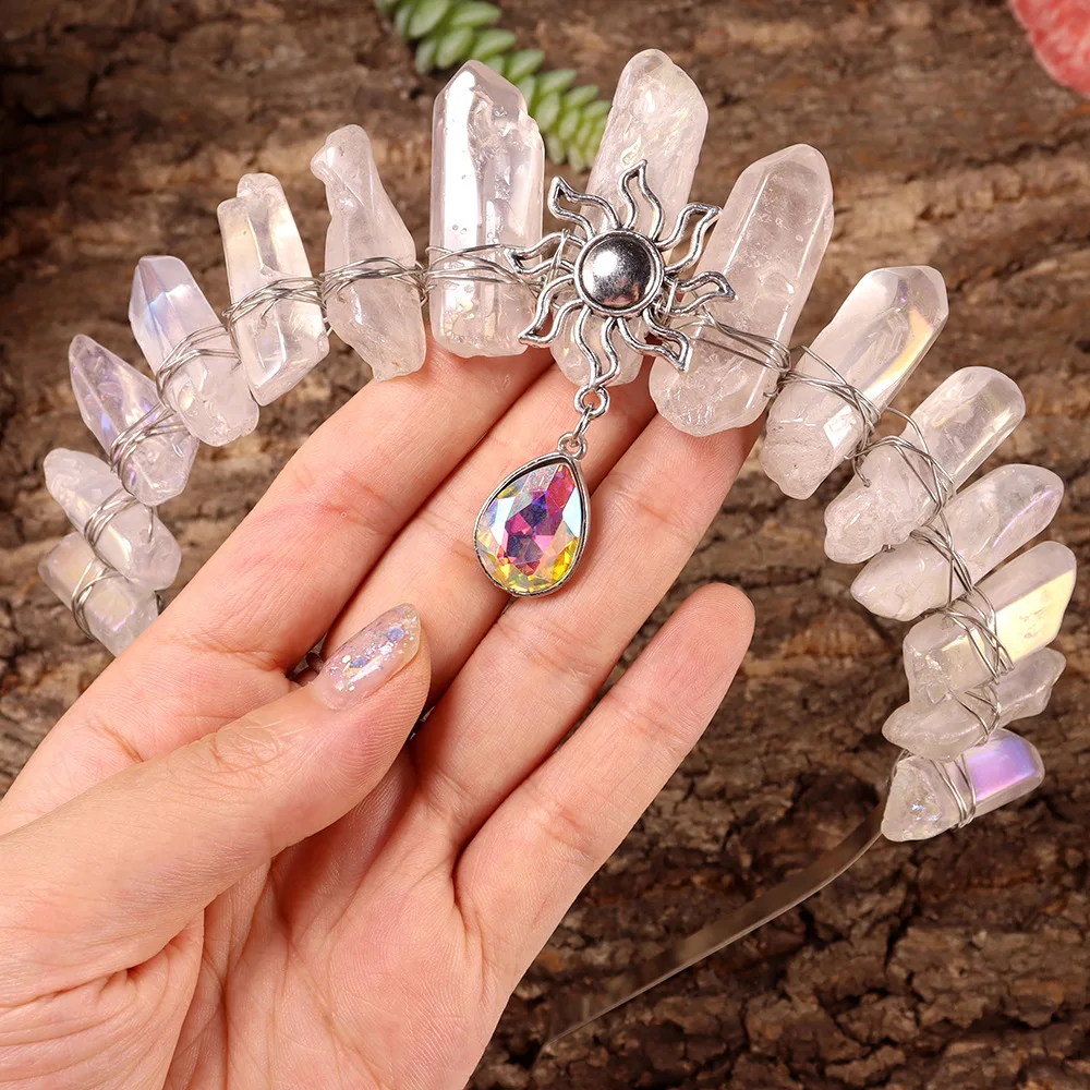 Natural Crystal Crown Real Quartz Tiaras Wicca Cosplay Wedding Hair Accessories Ladies Headwear Festival Gift for Her