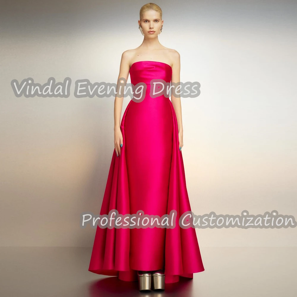 

Vindal Evening Dress Strapless Ankle Length Ball Gown Satin Built-in Bra Elegant Long Sleeves Sexy Saudi Arabia For Woman 2024