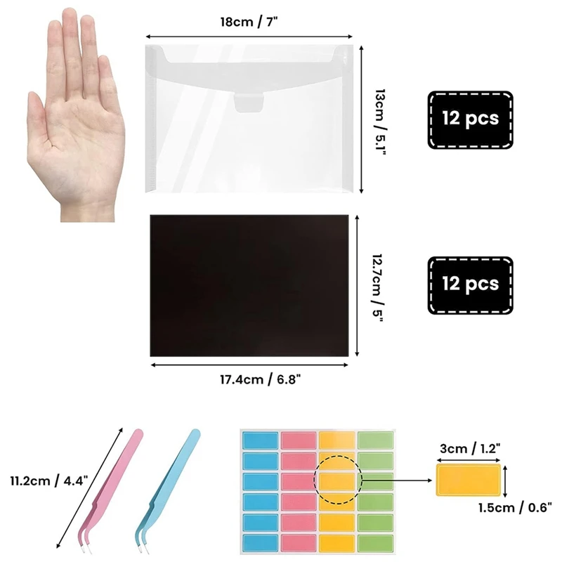 12Pcs Clear Stamp And Die Storage Bag With 12Pcs Rubber Magnetic Sheets, Die Storage Set With 2Pcs Tweezers Easy To Use