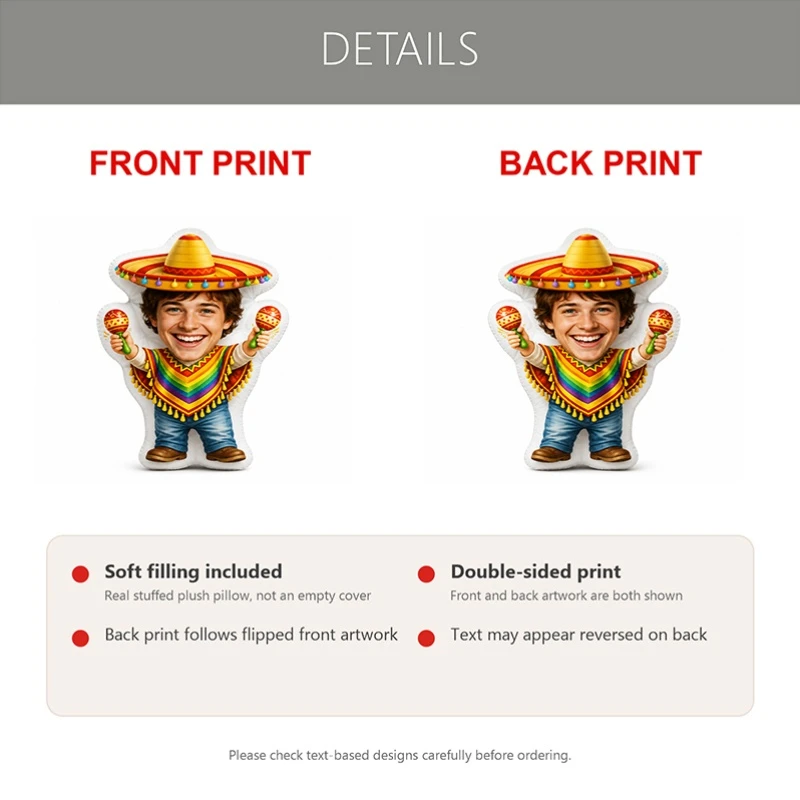 Custom Personalized Photo Shaped Pillow, Funny Face with Sombrero And Maracas Custom Picture Decorative Cushion, 70CM Home Decor
