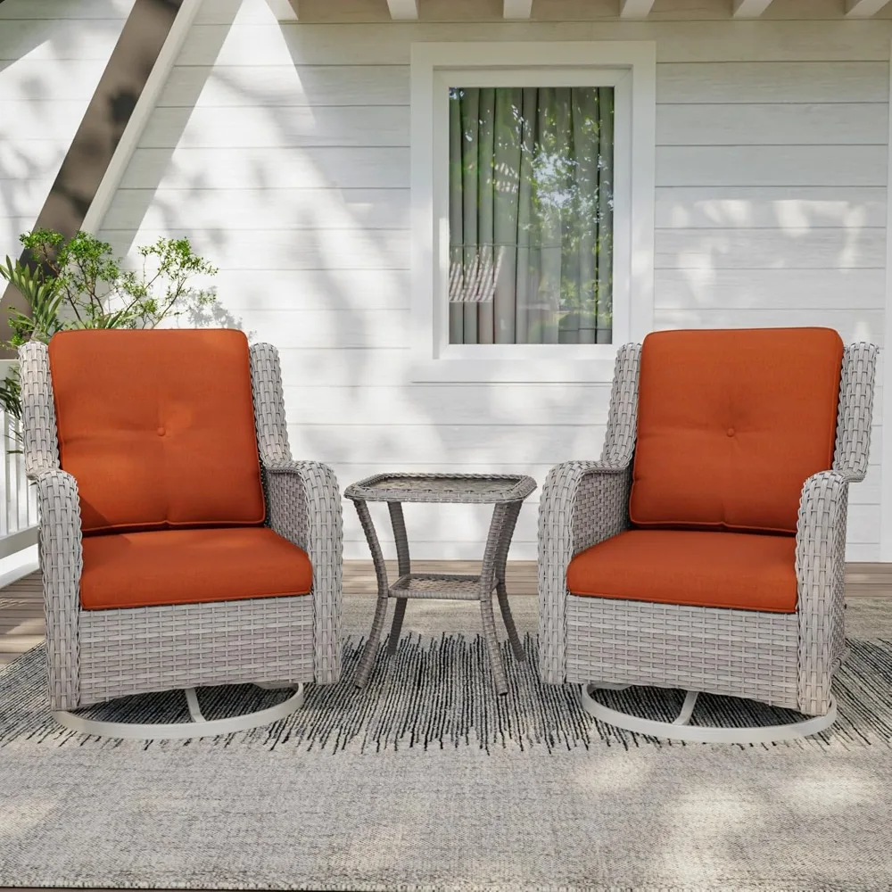 

3 Pieces Outdoor Furniture Set-Patio Wicker Swivel Rocker Chair Set of 2 and 1 Side Table, Orange, Beige Wicker Rattan, Suitable