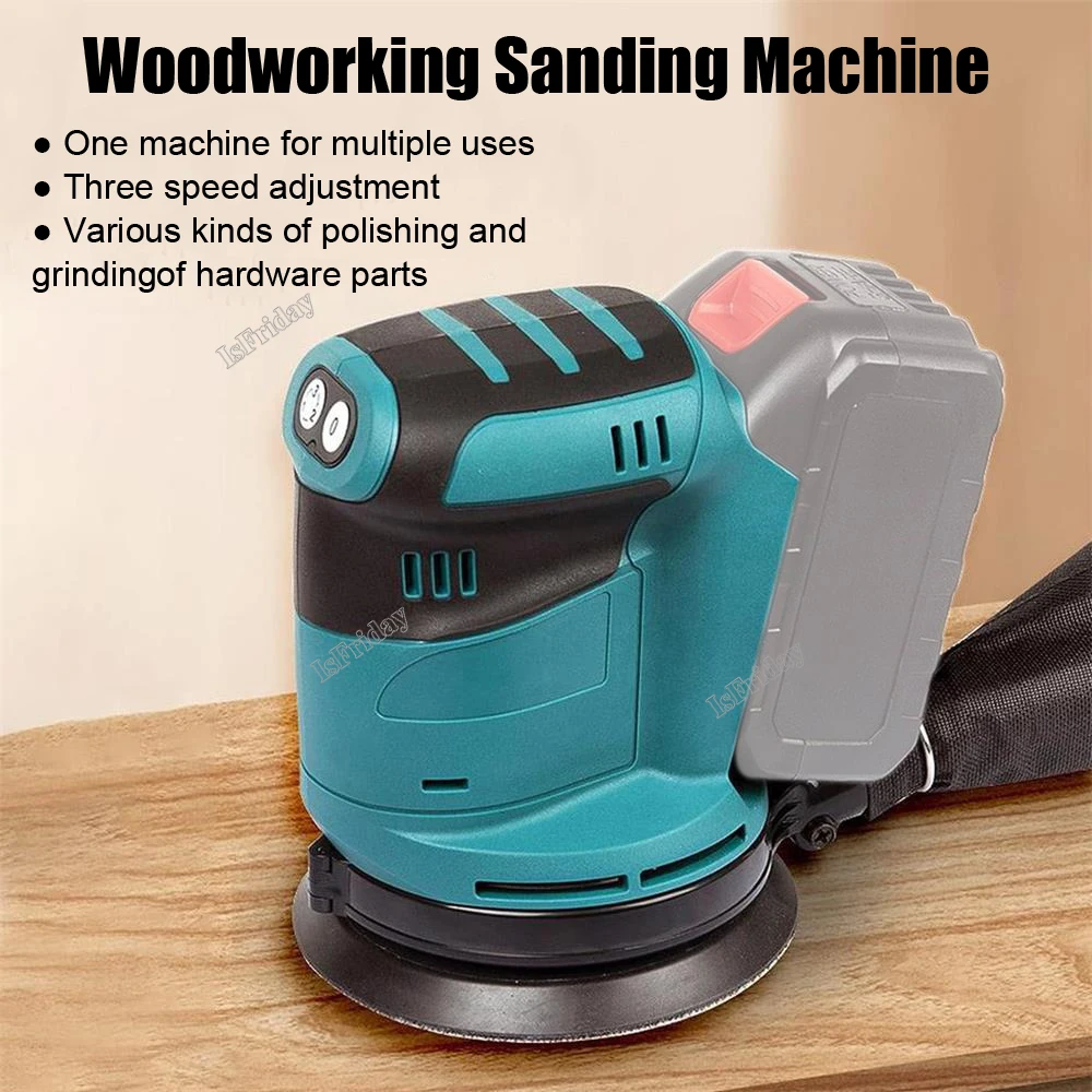 Electric Orbital Sander 125mm Brush Motor Wood Grinder Polisher Waxing Grinding Sanding Polishing Machine for 18V Makita Battery