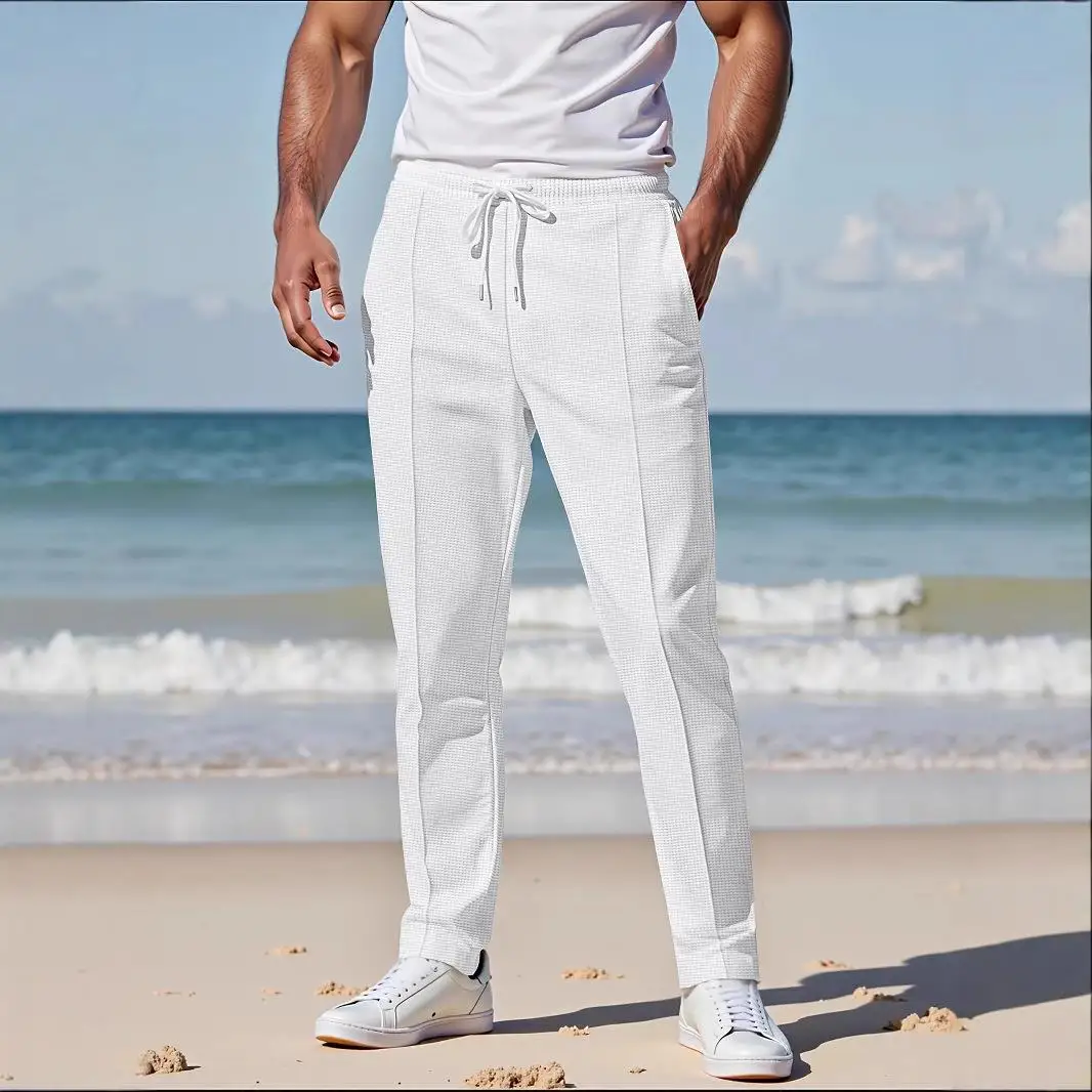 

Men's Thin Casual Pants Straight Leg Cotton Trousers mid Waist Korean Sle Youth Faion Autumn Khaki Color