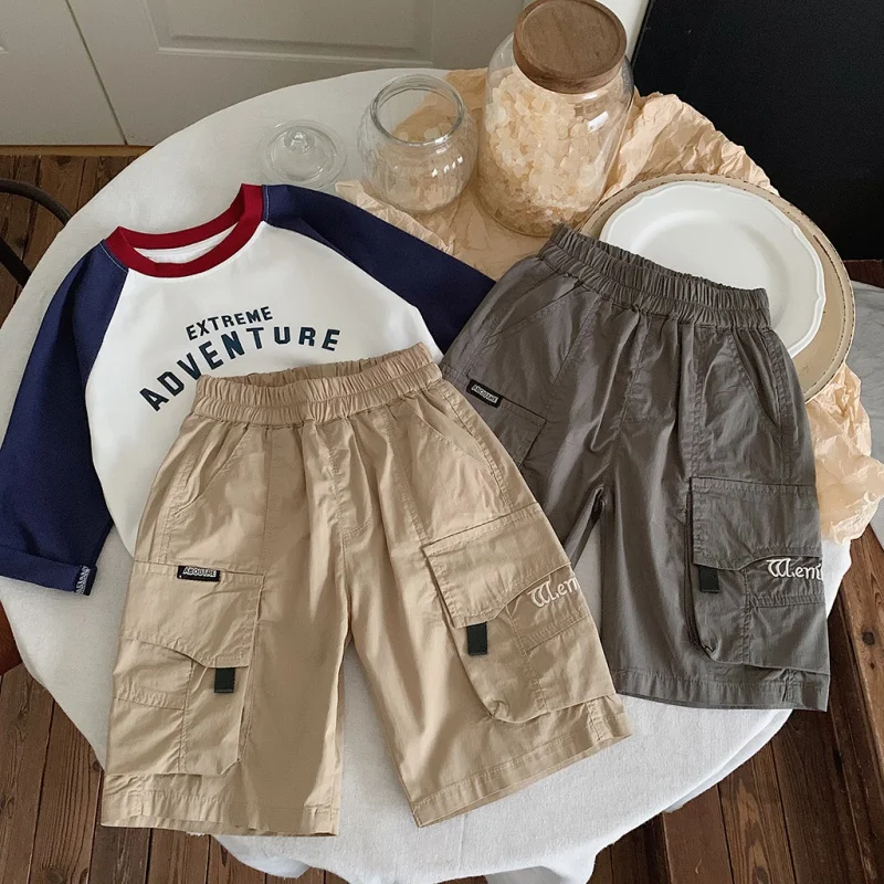 

Children's Summer Pirate Shorts2024New Children's Clothing Boy Versatile Workwear Shorts Baby Western Style Middle Pants Fashion