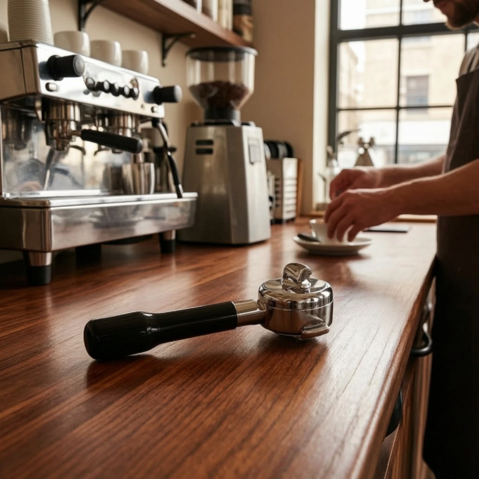 E61 Grouphead Portafilter Ergonomic Grip Coffee Strainer Holder for Baristas, Home Cafe