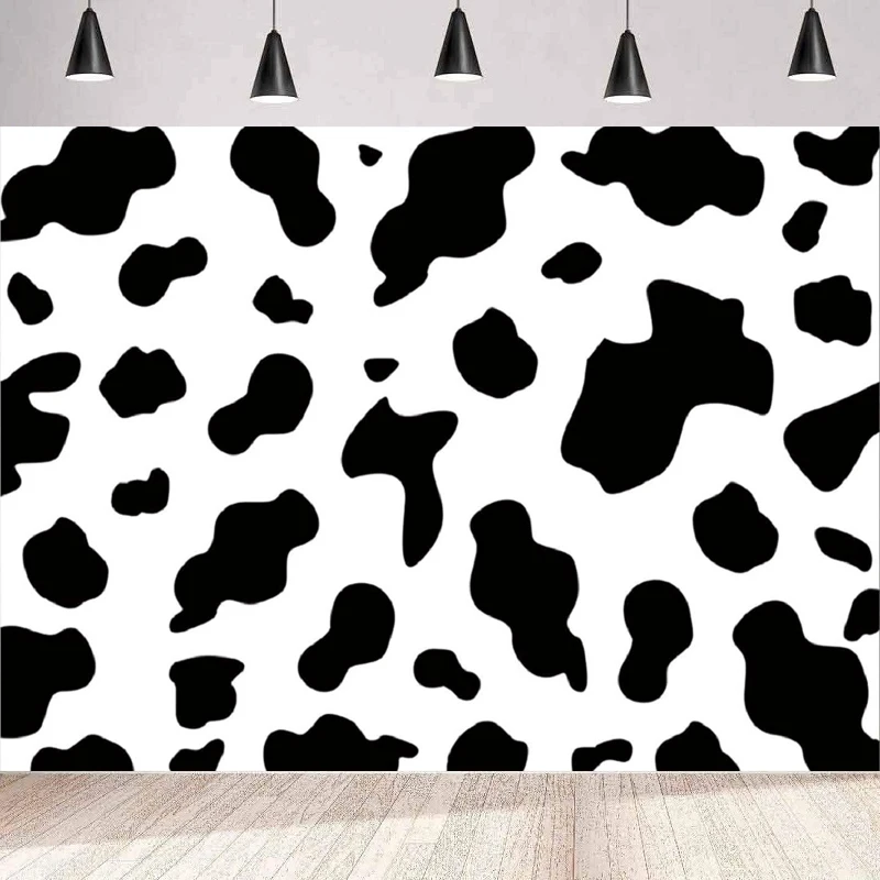 Cow Party Photography Backdrops Black And White Cow Farm Animal Photo Background Kid's Happy Birthday Party Baby Shower Banner