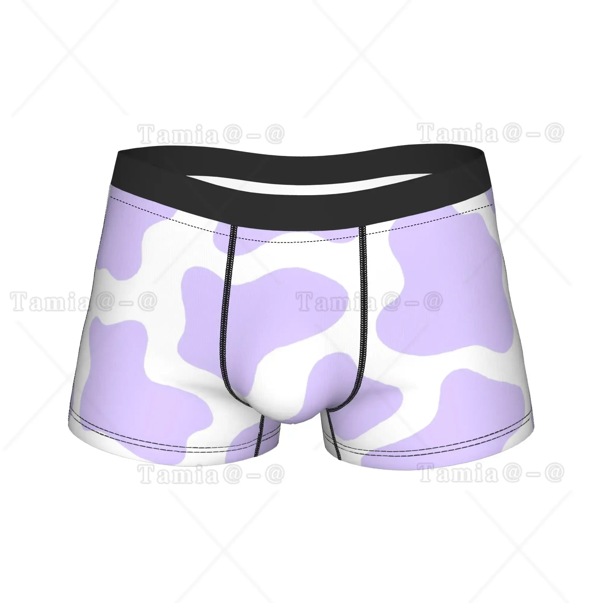 Man Purple Cow Print Cute Long Underwear  Funny Boxer Briefs Shorts Panties Male Breathable Underpants