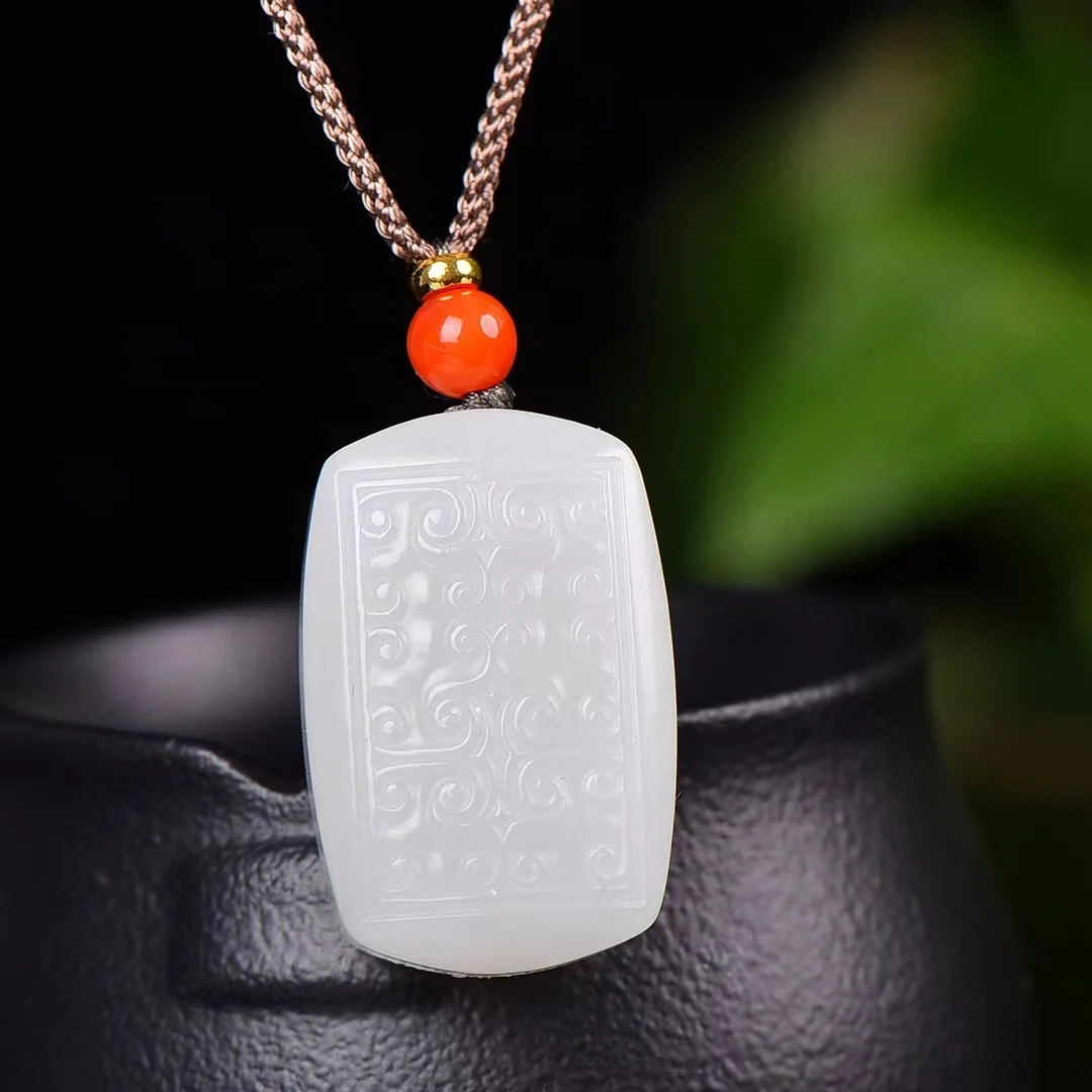 

Exquisite Hetian Jade Qinghai Material Mutton Fat White Jade Fushouping Brand Pendant Jewelry 1378#